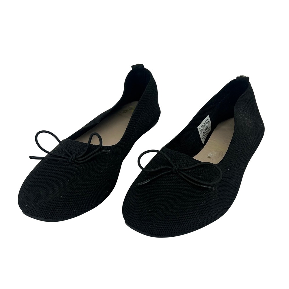 Danskin Wonder Black Knit Ballet Flats Vegan Textile Bow Round Toe Womens 9